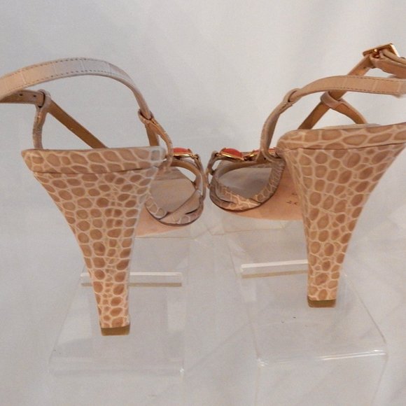 CHRISTIAN DIOR TAN CROC. EMBOSSED JEWELED SANDALS / EU 39 - Picture 3 of 5